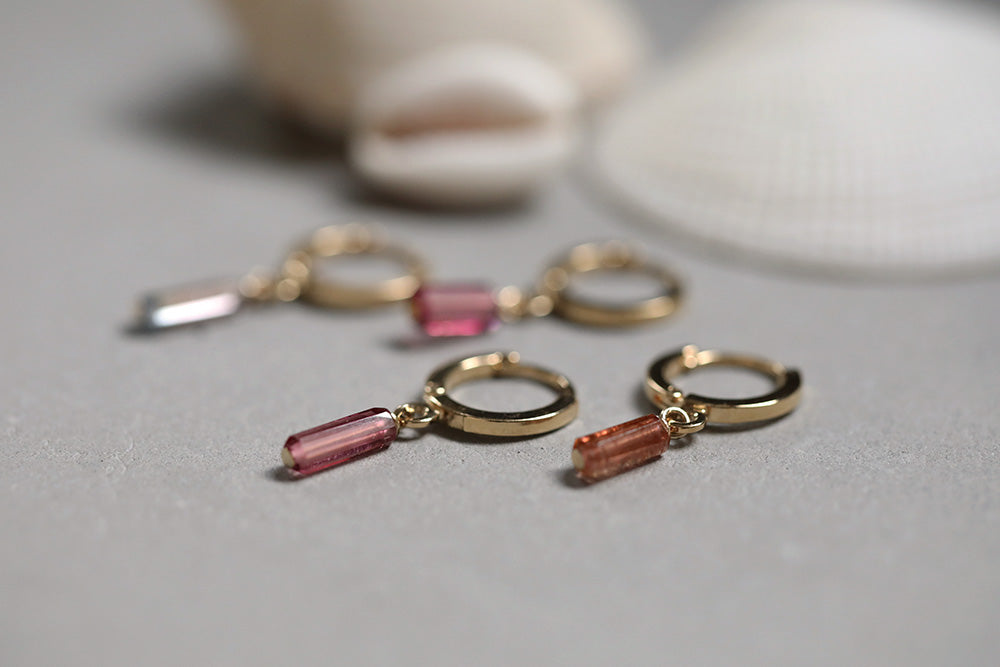 gauhart bijoux boucles d'oreilles arja unité mini créoles tourmaline rose