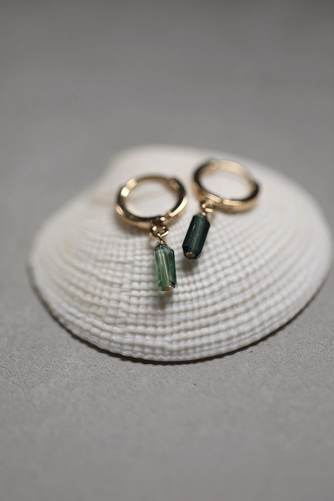 gauhart bijoux boucles d'oreilles arja unité mini créoles tourmaline verte bleue