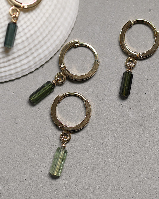 gauhart bijoux boucles d'oreilles arja unité mini créoles tourmaline verte bleue