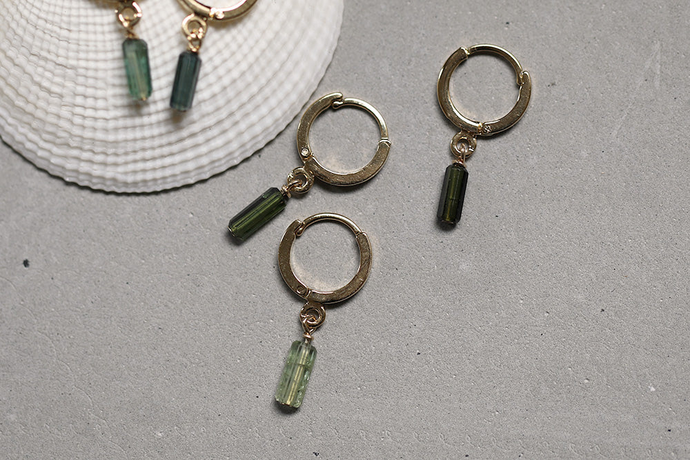 gauhart bijoux boucles d'oreilles arja unité mini créoles tourmaline verte bleue