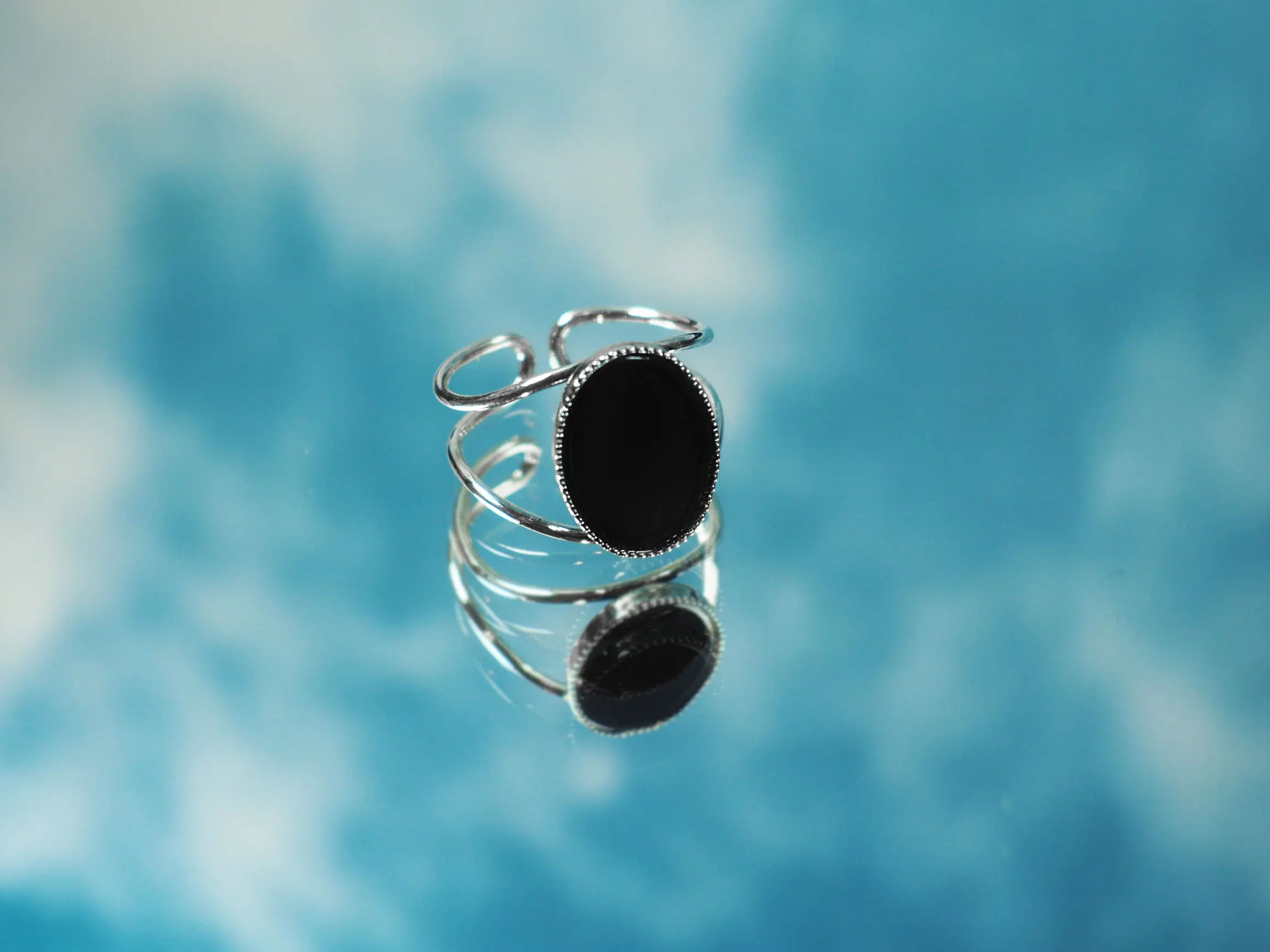 gauhart bijoux bague jaipur doré ajustable pierre cabochon noire onyx