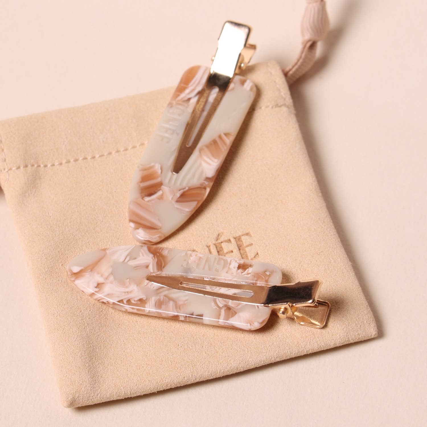 Paire de barrettes maquillage Nougat Rose en acétate – accessoires cheveux femme