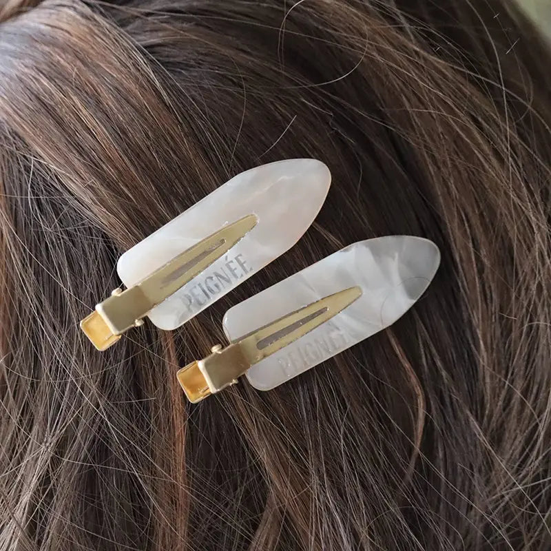 Paire de barrettes maquillage Montmartre rose clair marbré – accessoires cheveux femme