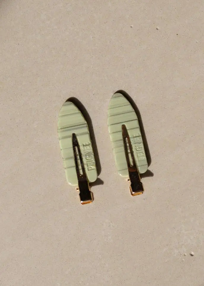 Paire de barrettes maquillage sauge vert clair – accessoires cheveux femme