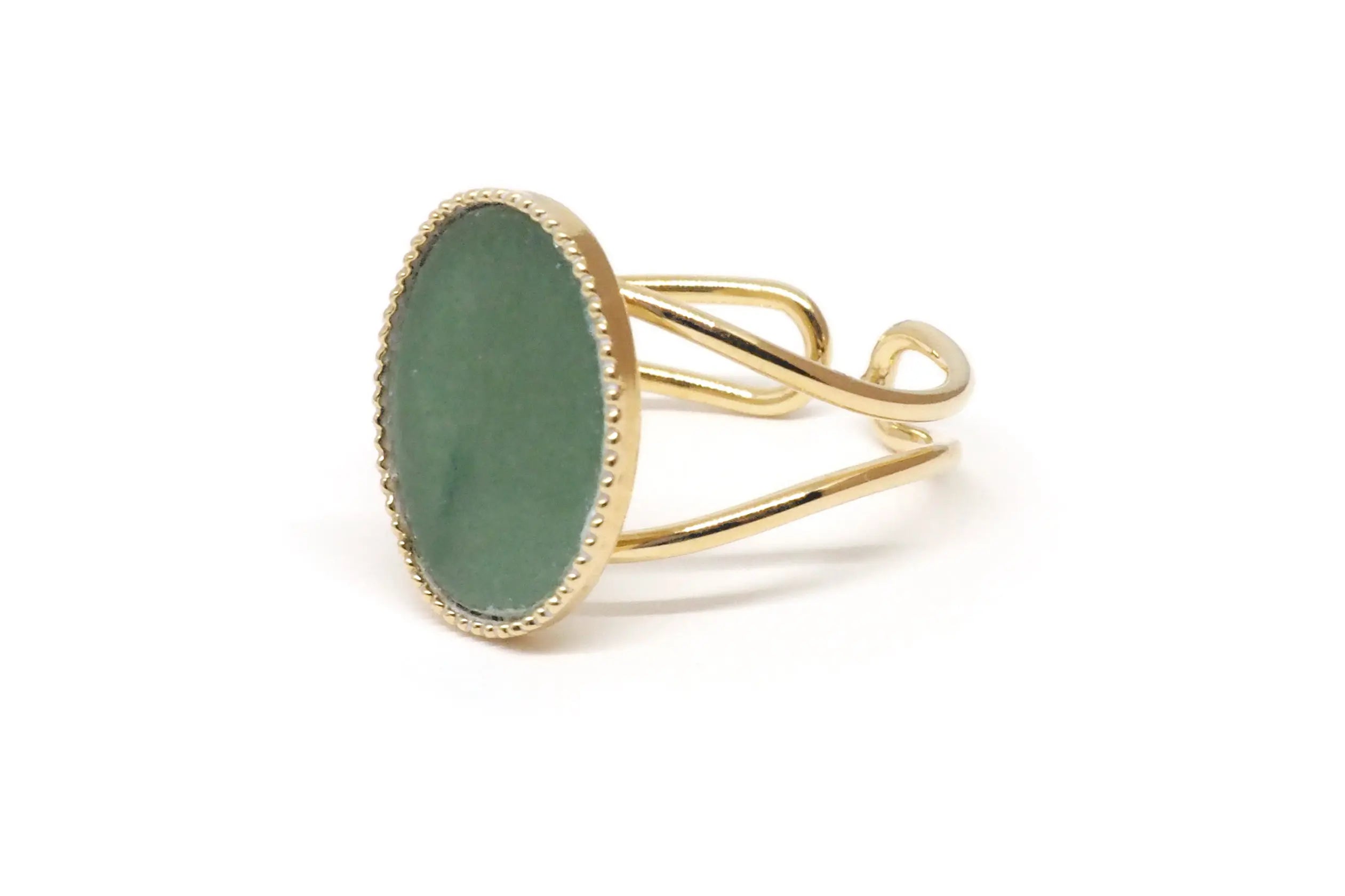 gauhart bijoux bague jaipur doré ajustable pierre cabochon verte aventurine