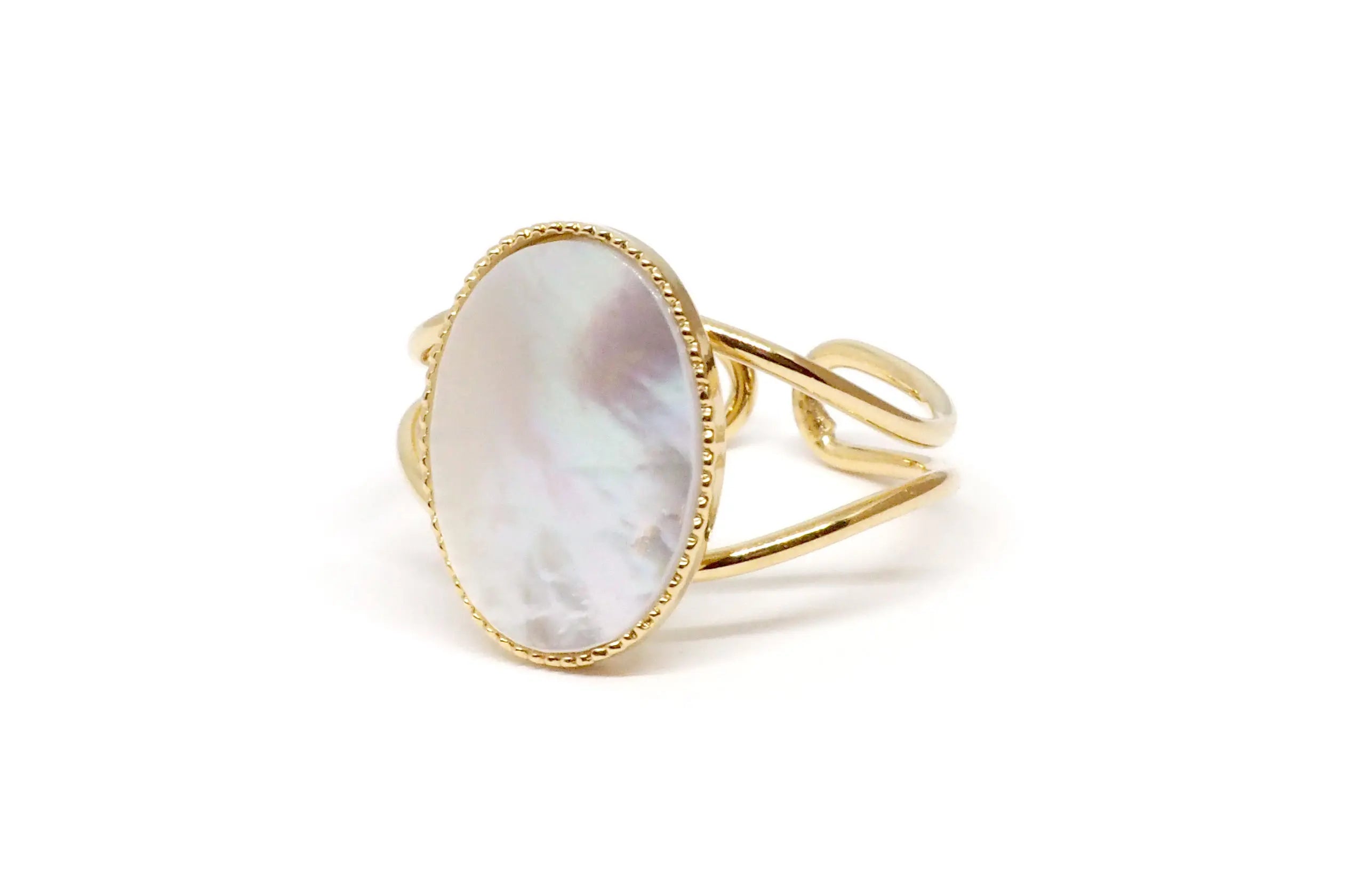 gauhart bijoux bague jaipur doré ajustable pierre cabochon nacre blanche