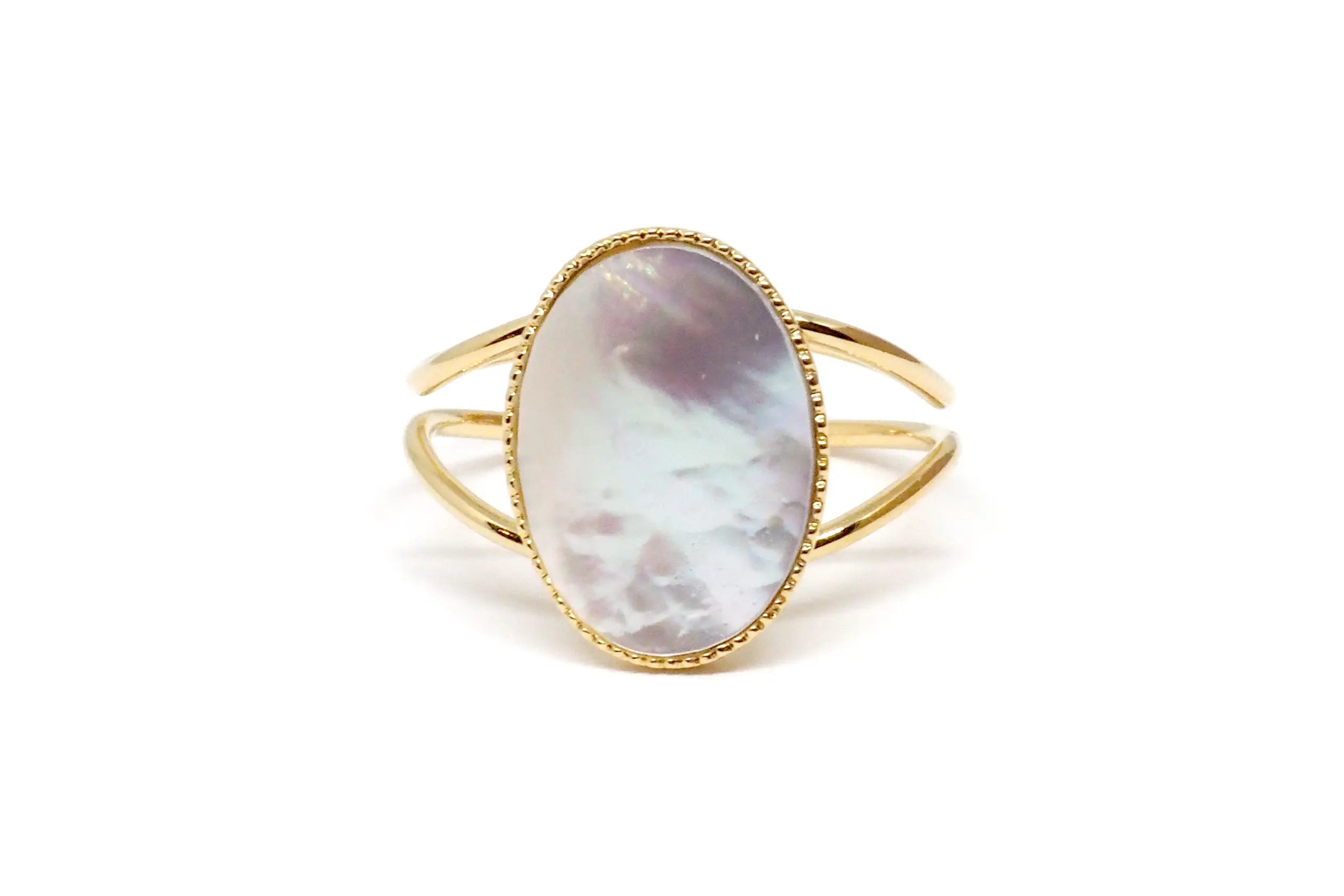 gauhart bijoux bague jaipur doré ajustable pierre cabochon nacre blanche