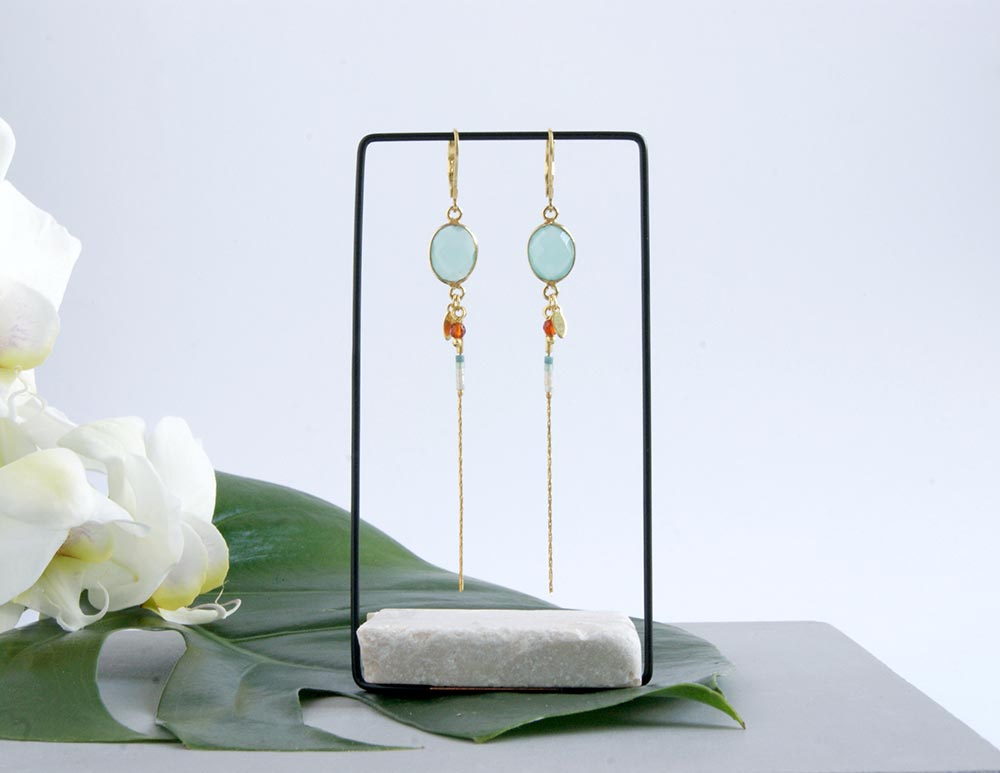 gauhart bijoux boucles d'oreilles bali or calcédoine bleue