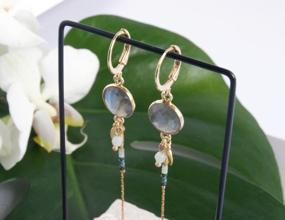 gauhart bijoux boucles d'oreilles bali or labradorite