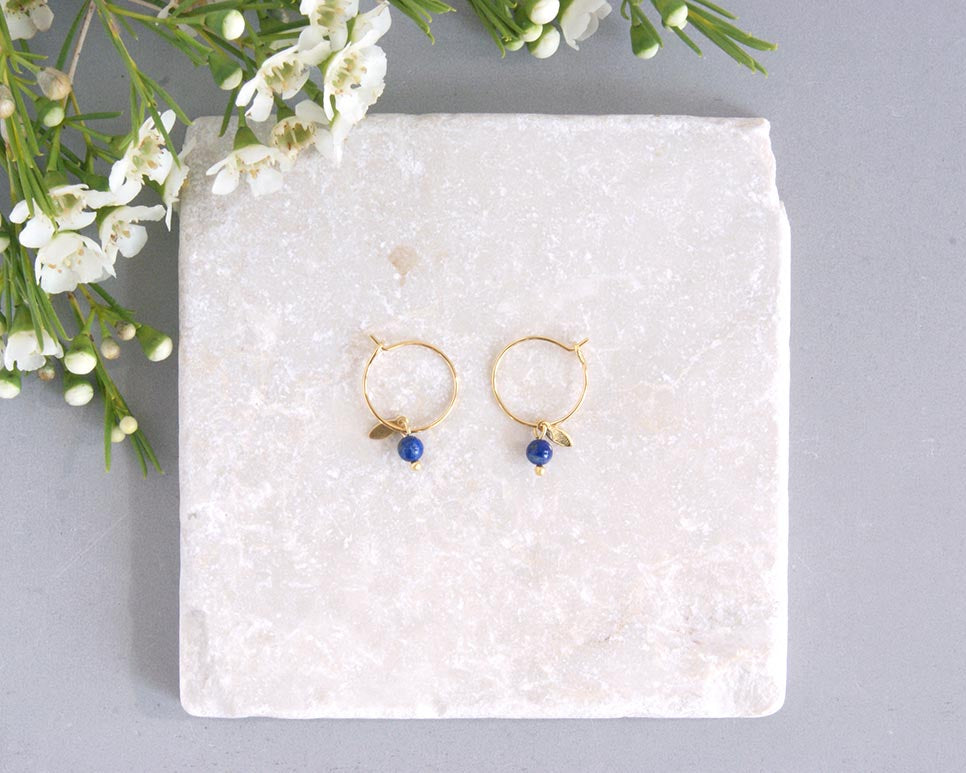 gauhart bijoux boucles d'oreilles mini créoles or pierres fines sofi lapis-lazuli