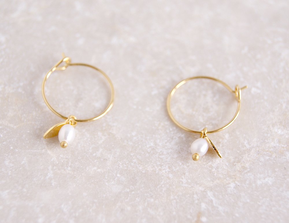 gauhart bijoux boucles d'oreilles mini créoles or pierres fines sofi perles de culture