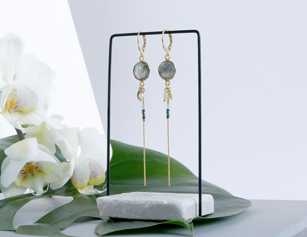 gauhart bijoux boucles d'oreilles bali or labradorite
