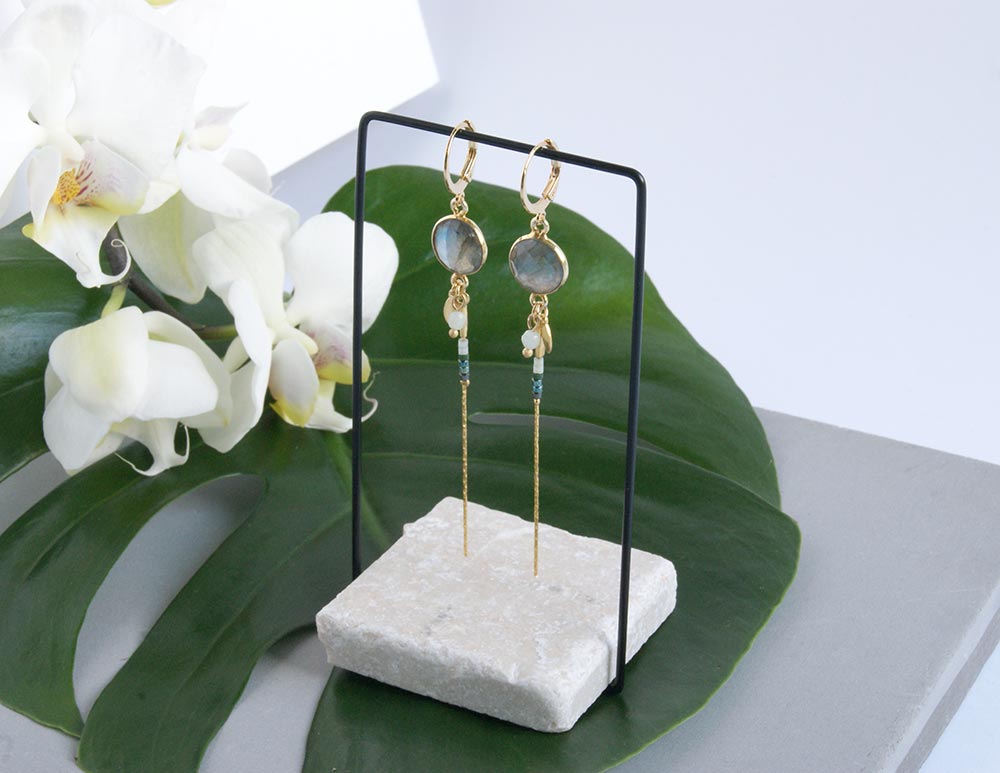 gauhart bijoux boucles d'oreilles bali or labradorite