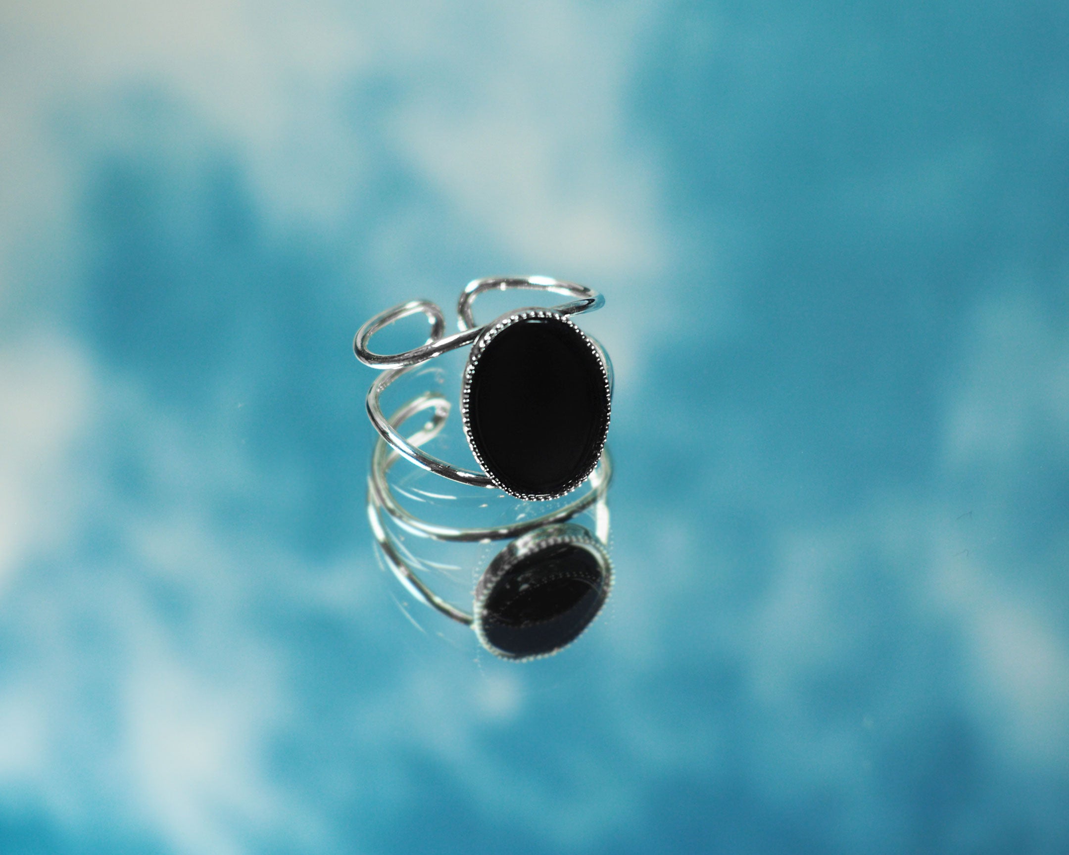 gauhart bijoux bague jaipur argenté ajustable pierre cabochon noire inyx
