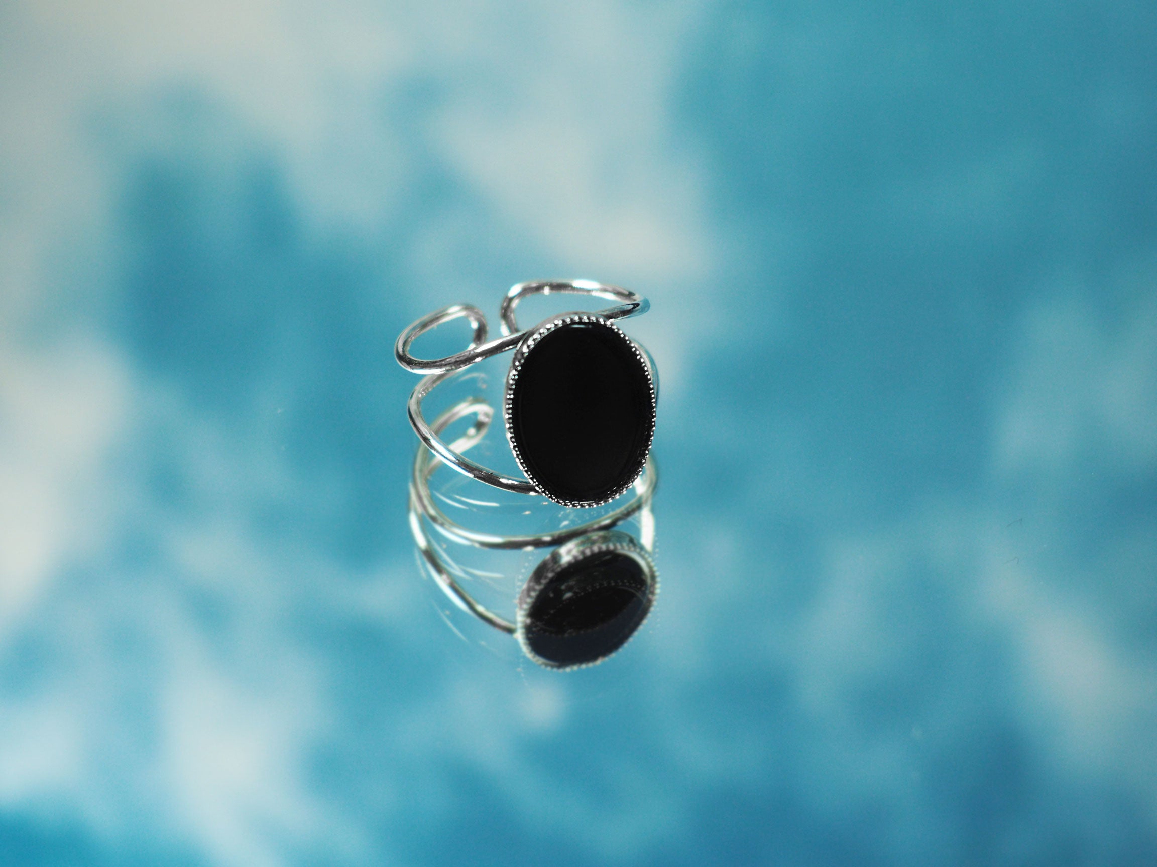 gauhart bijoux bague jaipur argenté ajustable pierre cabochon noire inyx