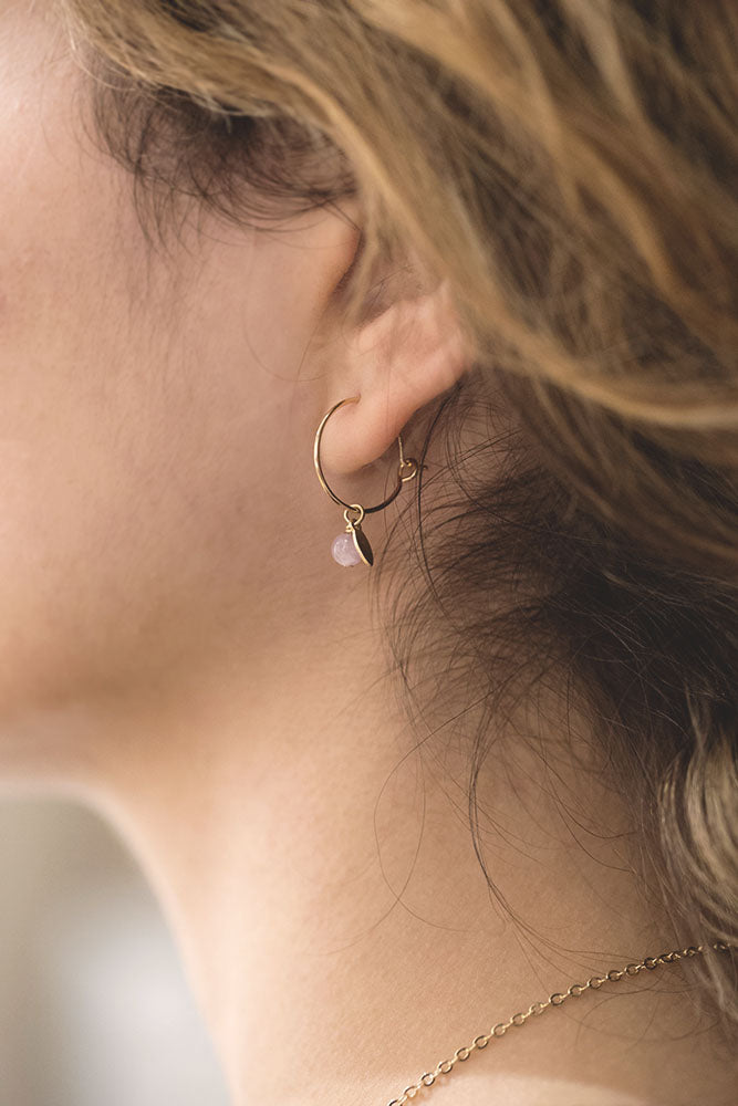 gauhart bijoux boucles d'oreilles mini créoles or pierres fines sofi améthyste
