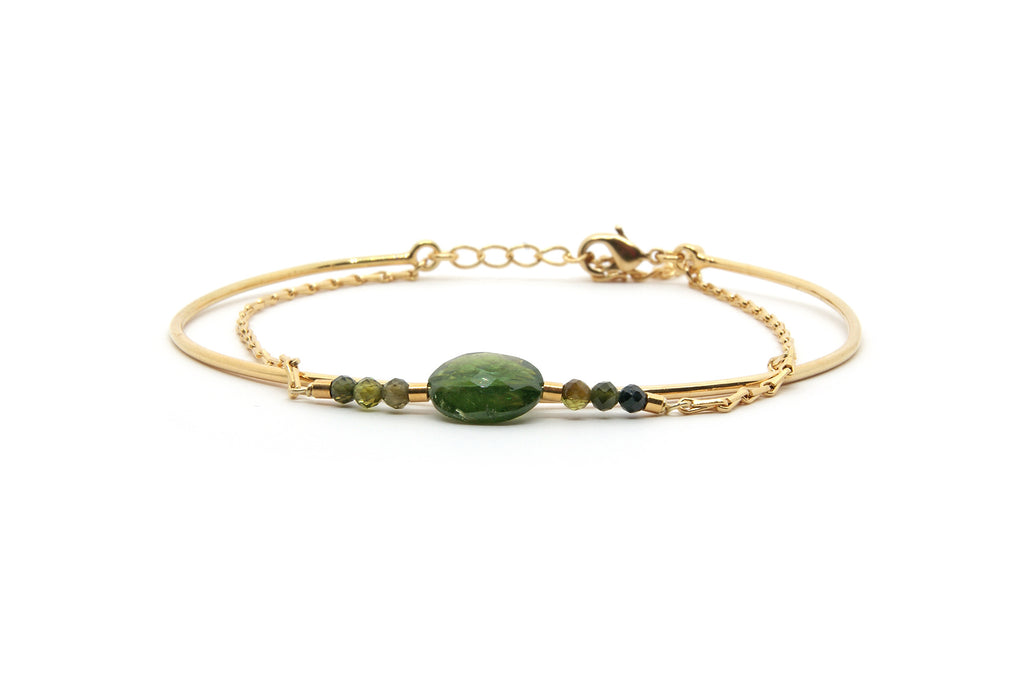 bracelet double rang daman tourmaline vert dore or 