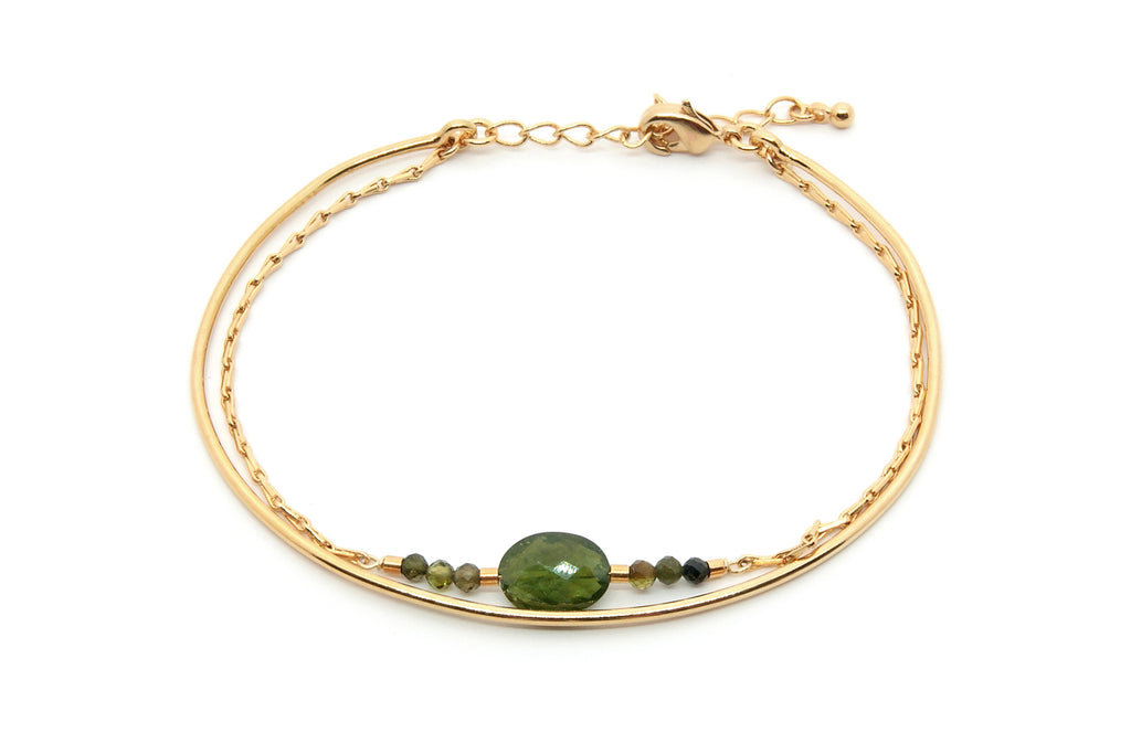 bracelet double rang daman tourmaline vert dore or 