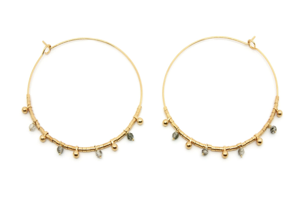 gauhart bijoux boucles d'oreilles créoles or dipal pierre quartz rutile