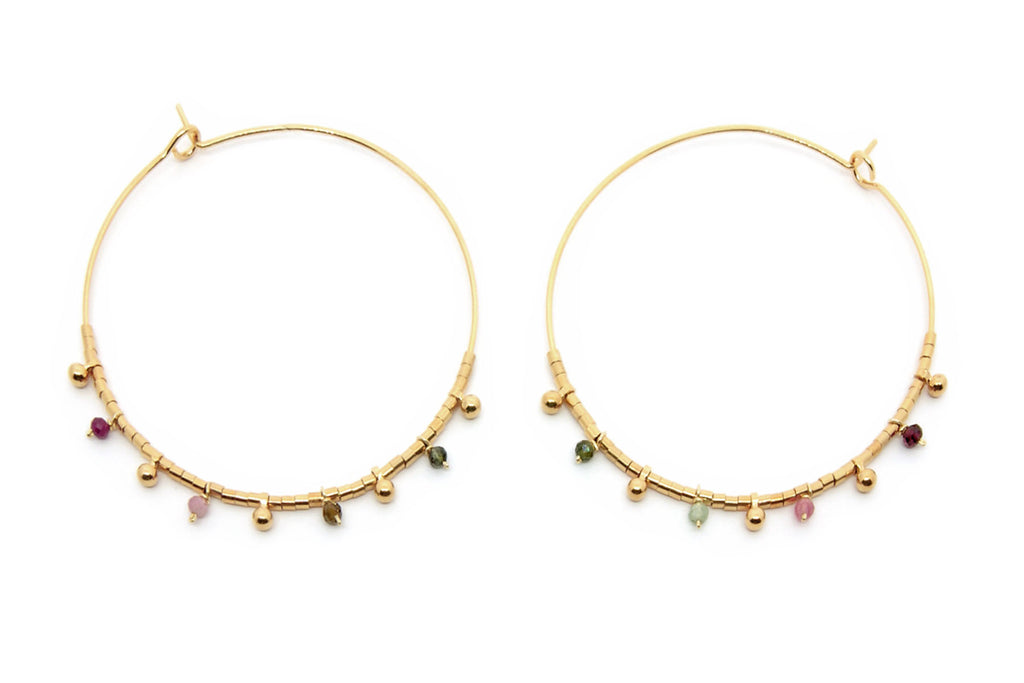 gauhart bijoux boucles d'oreilles créoles or dipal pierre tourmaline