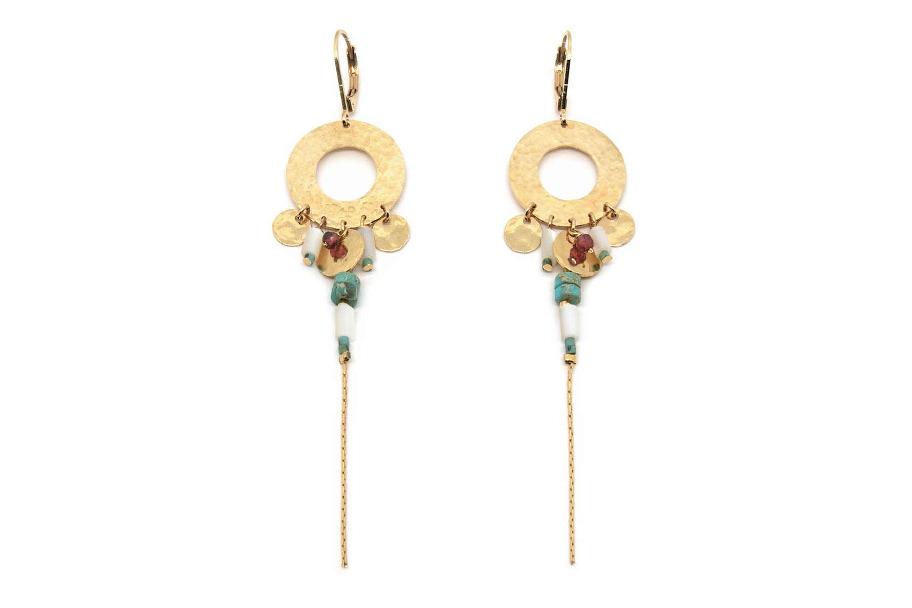 gauhart bijoux boucles d'oreilles ajeya turquoise cercle martelé perles miyuki or