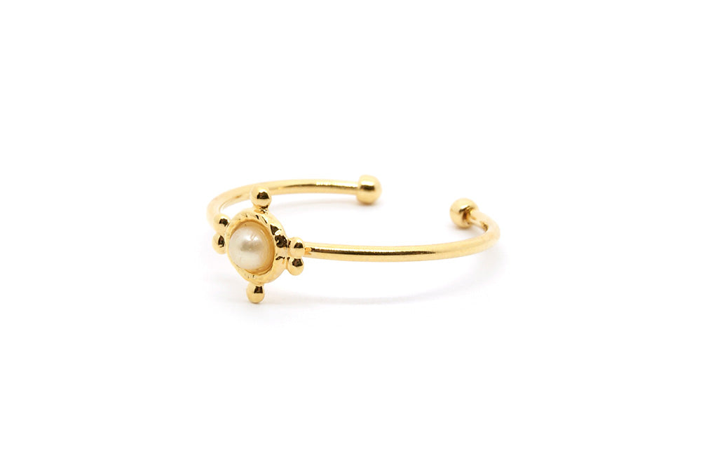 gauhart bijoux bague gaya doré ajustable empierrée blanche