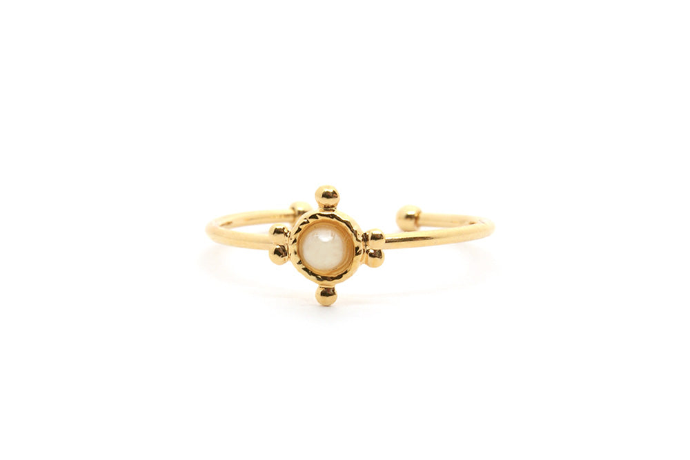 gauhart bijoux bague gaya doré ajustable empierrée blanc