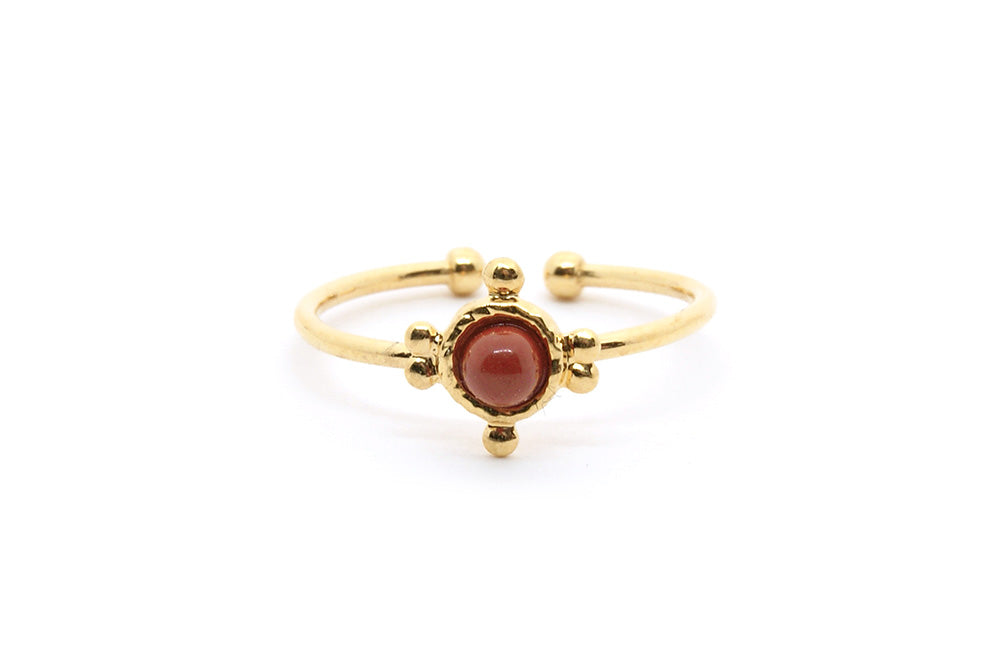 gauhart bijoux bague gaya doré ajustable empierrée rouge