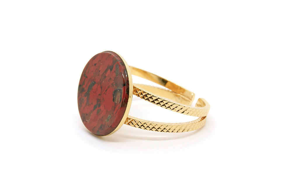 gauhart bijoux bague palire double ajustable pierre rouge jaspe breschia