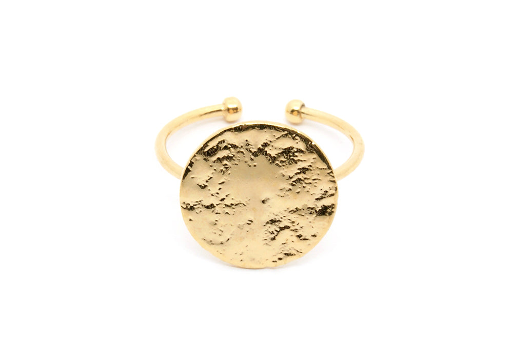 gauhart bijoux bague imane doré ajustable pampille ronde martelée à la main