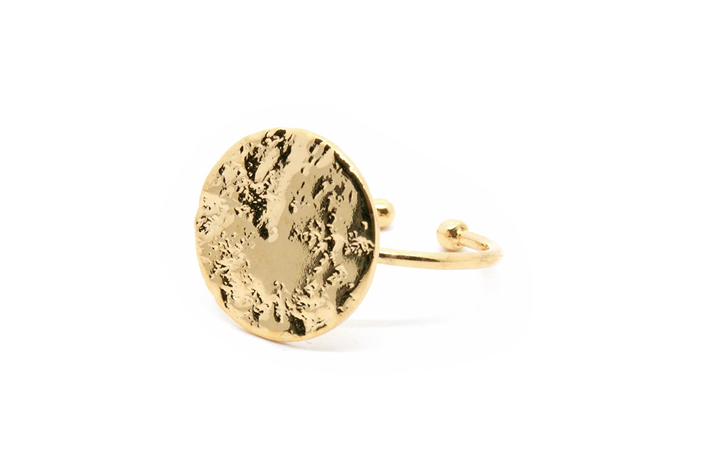 gauhart bijoux bague imane doré ajustable pampille ronde martelée à la main