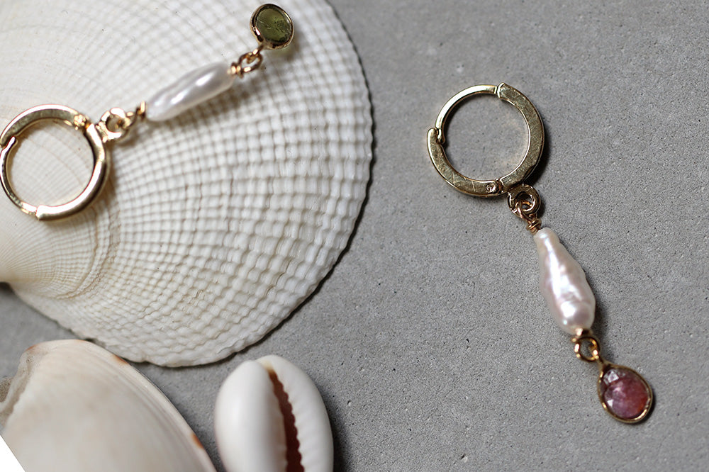 gauhart bijoux boucles d'oreilles unité mini créoles ravi or perle de culture tourmaline rose 