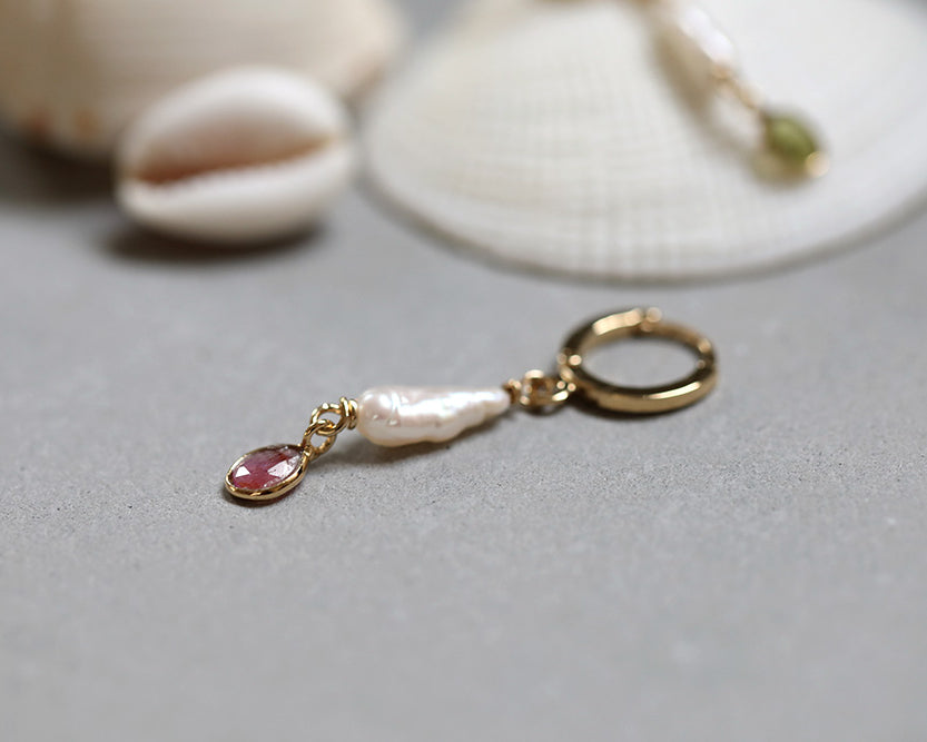 gauhart bijoux boucles d'oreilles unité mini créoles ravi or perle de culture tourmaline rose 