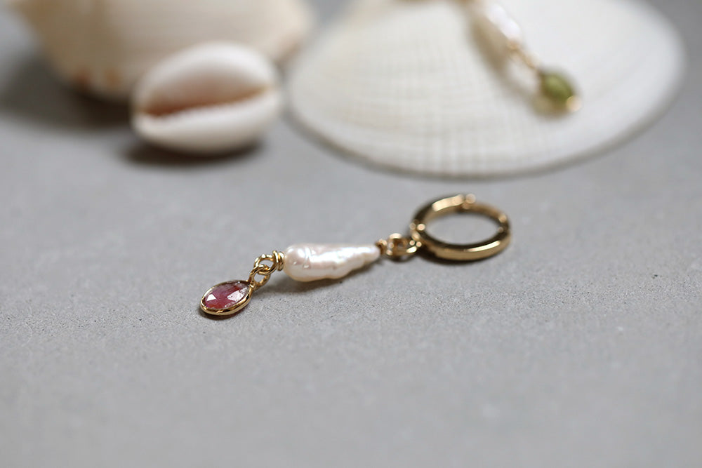 gauhart bijoux boucles d'oreilles unité mini créoles ravi or perle de culture tourmaline rose 